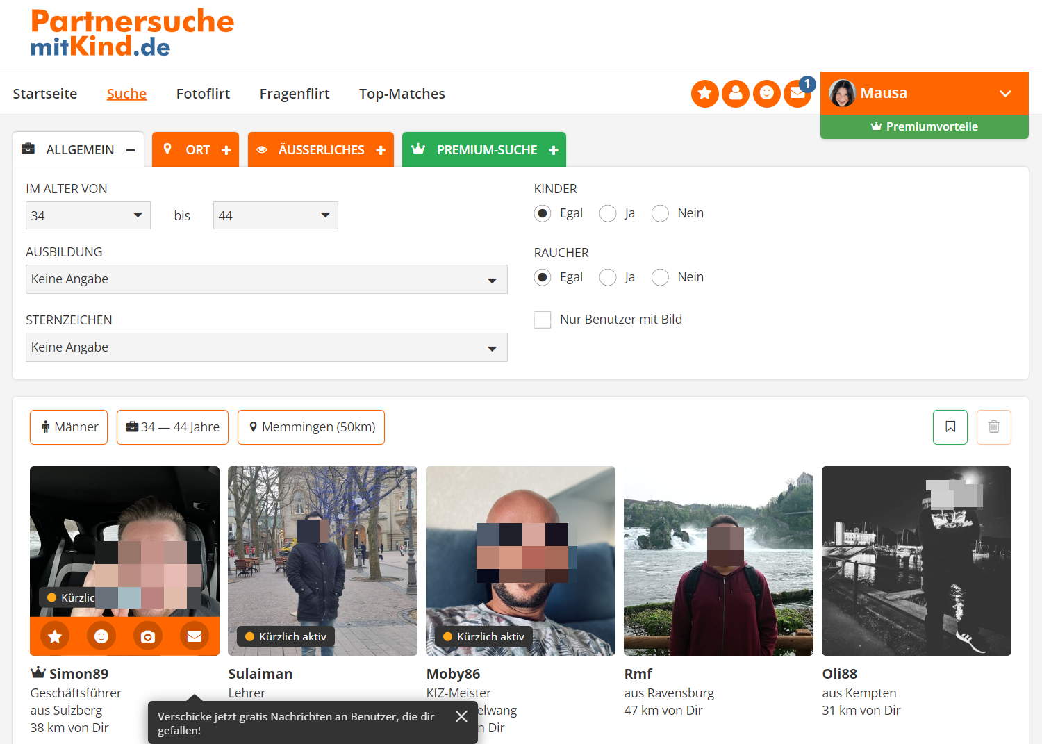 partnersuchemitkind Suche